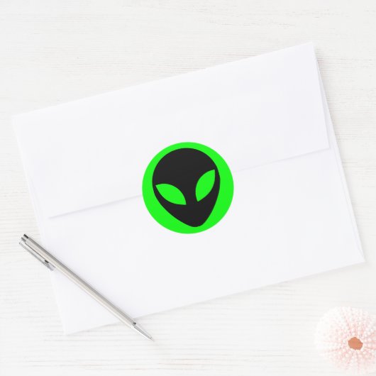 Alien Head Ronde Sticker (Envelop)