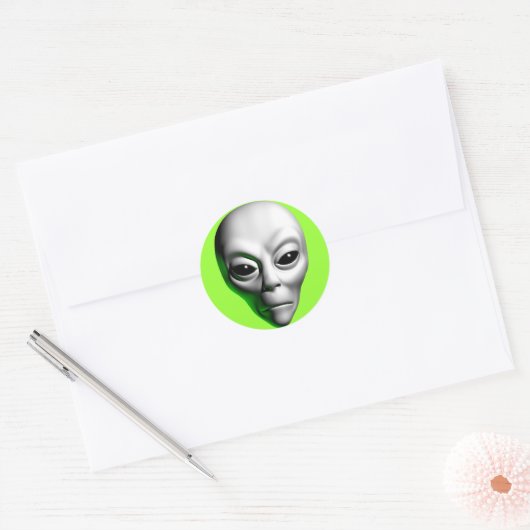 Alien Head Ronde Sticker (Envelop)