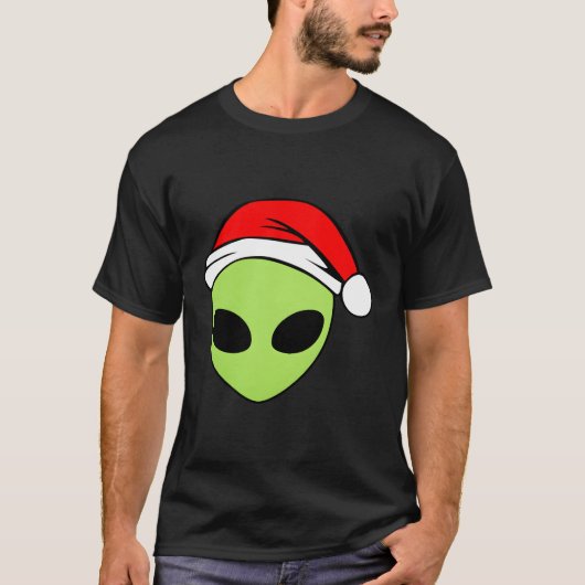 Alien Head Santa Hat Grappige Alien Geloof UFO Voo T-shirt (Voorkant)