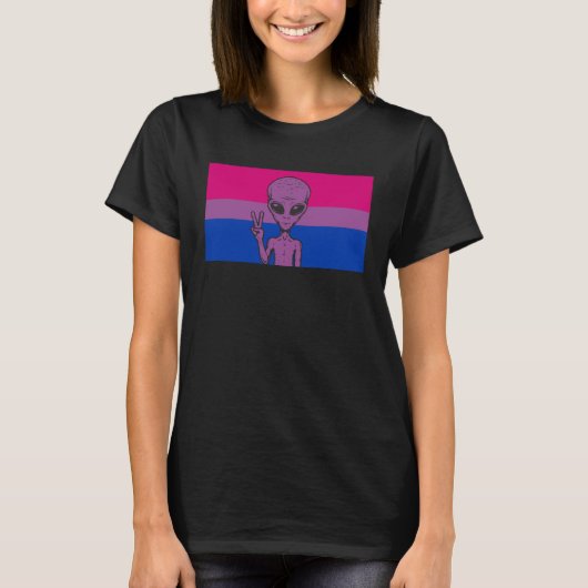 Alien Head UFO Peace Sign Gaylien Bisexual Pride F T-shirt (Voorkant)