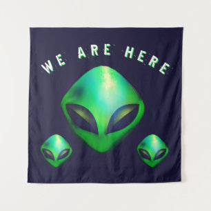 Alien Heads "We Are Here" Verjaardagsfeestje Wandkleed