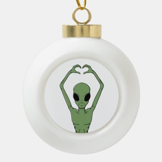 Alien Heart Pose Keramische Bal Ornament (Voorkant)