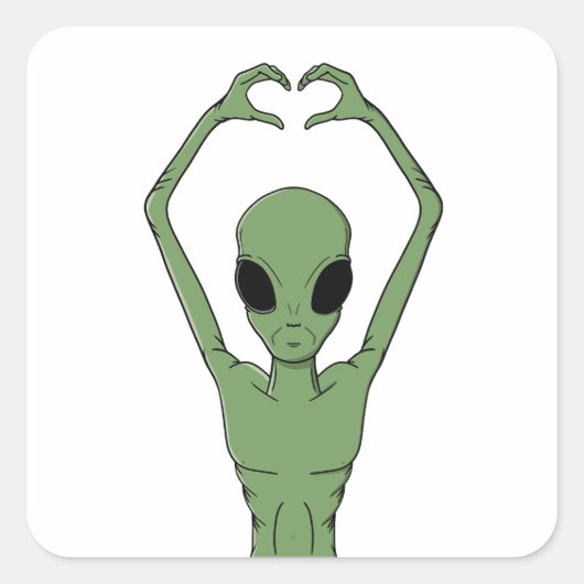 Alien Heart Pose Vierkante Sticker (Voorkant)