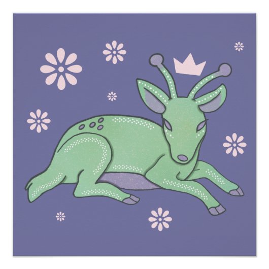 Alien herten folk art | Whimsical groene ree Perfect Poster (Voorkant)