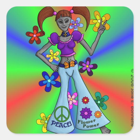 Alien Hippy Square Vierkante Sticker (Voorkant)