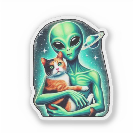 Alien Holding Calico Cat Sticker (Voorkant)