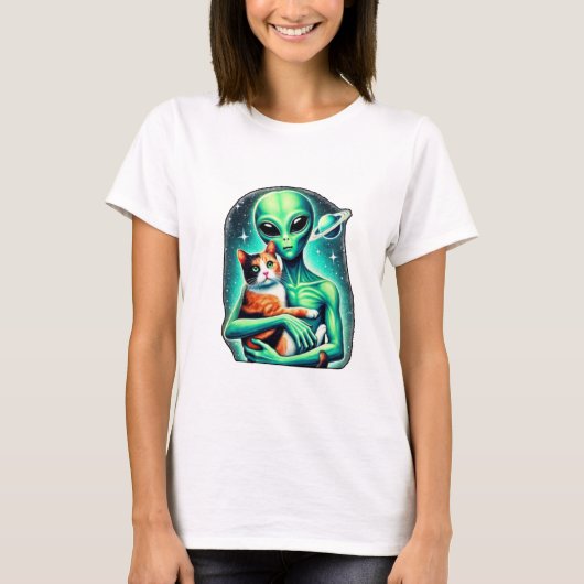 Alien Holding Calico Cat T-shirt (Voorkant)