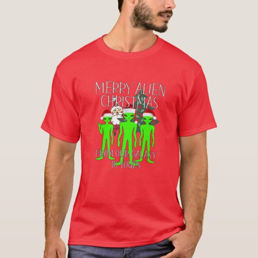 Alien Holiday Merry UFO-ruimteschip buitenaards T-shirt (Voorkant)