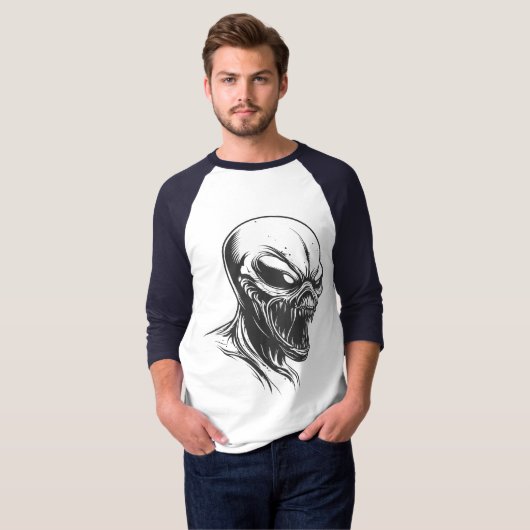 Alien Horror Skull T-Shirt – Dark Sci-Fi Creature  (Voorkant volledig)