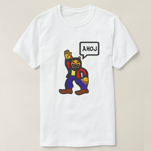 Alien humanoid en Tsjechisch woord ahoj T-shirt (Design voorkant)