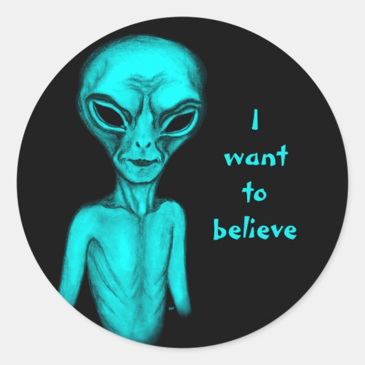 Alien, ik wil geloven ronde sticker (Voorkant)