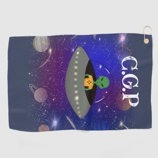 Alien in a Spaceship Wearing a New Mexico t-shirt Golfhanddoek (Horizontaal)