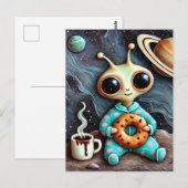 Alien in blauwe PJ's met een koffie en bagel Briefkaart (Voorkant / Achterkant)