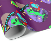 Alien in buitenruimtetoestel Kinder klusjespartij Cadeaupapier (Rol Hoek)