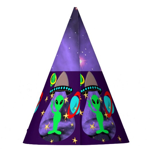 Alien in buitenruimtetoestel Kinder klusjespartij Feesthoedjes (Achterkant)