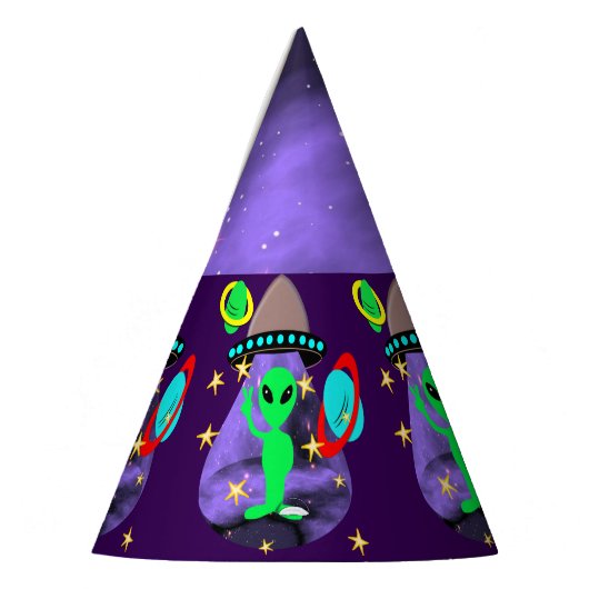 Alien in buitenruimtetoestel Kinder klusjespartij Feesthoedjes (Links)