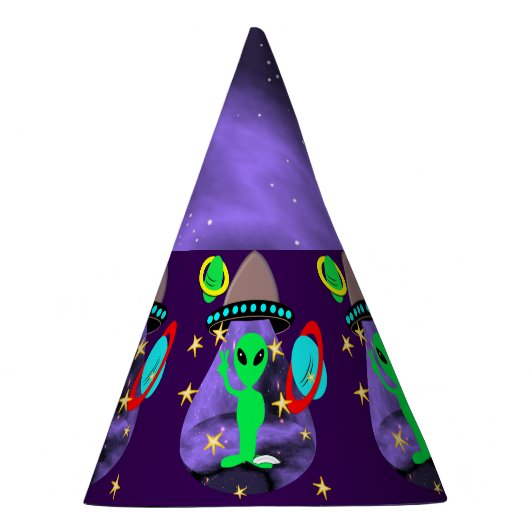 Alien in buitenruimtetoestel Kinder klusjespartij Feesthoedjes (Rechts)