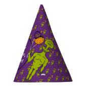 Alien in de ruimte met planetballonnen op zaterdag feesthoedjes (Rechts)