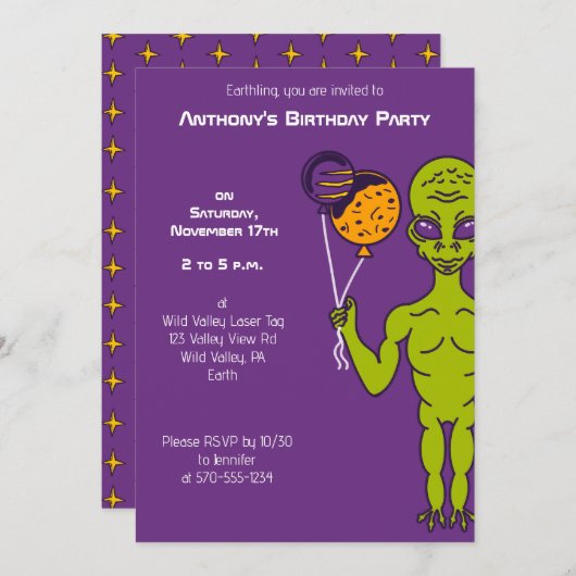 Alien in de ruimte met planetballonnen op zaterdag kaart (Voorkant / Achterkant)