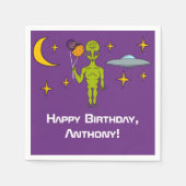 Alien in de ruimte met planetballonnen op zaterdag servet (Voorkant)