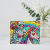Alien in een bikini op een Eenhoorn Briefkaart (Staand voorkant)