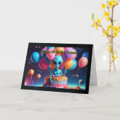 Alien in een Cake Boy's Birthday Kaart (Gele Bloem)