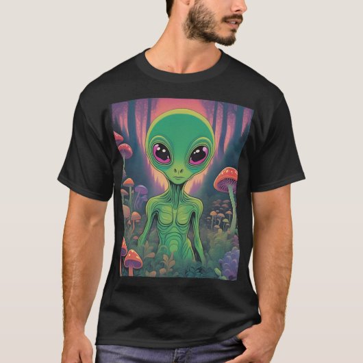 Alien in een paddenstoelenbos t-shirt (Voorkant)