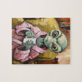 Alien in een roze jurk met koffie legpuzzel (Horizontaal)