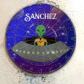 Alien in een ruimteschip draagt een New Mexico T-s Dartbord