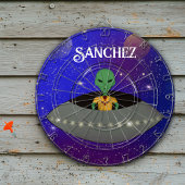 Alien in een ruimteschip draagt een New Mexico T-s Dartbord