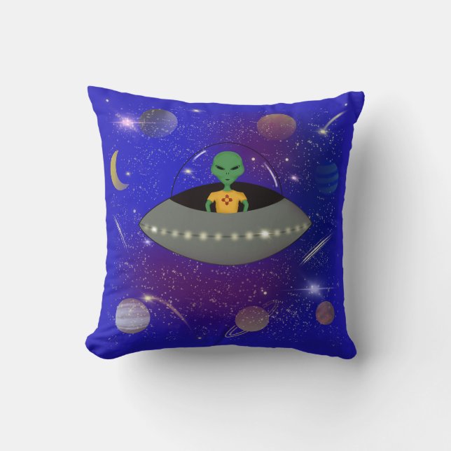 Alien in een ruimteschip draagt een New Mexico T-s Kussen (Voorkant)