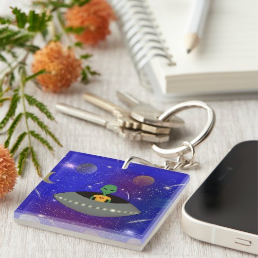 Alien in een ruimteschip draagt een New Mexico T-s Sleutelhanger (Voorkant Rechts)