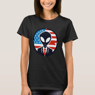 Alien in pak en Stropdas met Amerikaanse vlag UFO  T-shirt