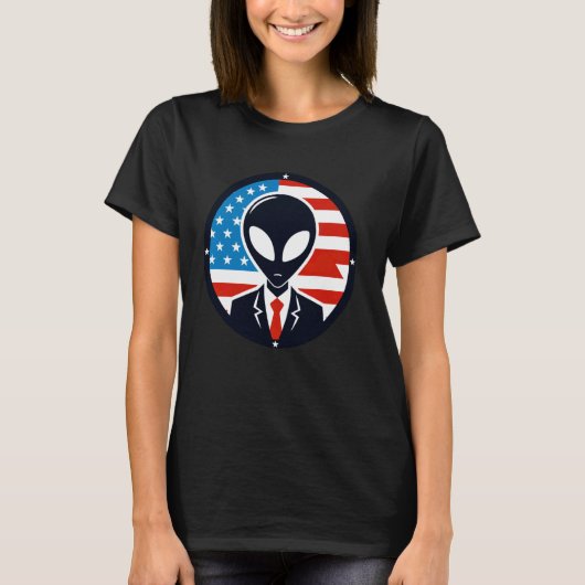 Alien in pak en Stropdas met Amerikaanse vlag UFO  T-shirt (Voorkant)
