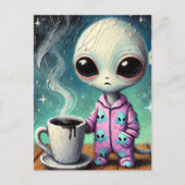 Alien in PJ's met een Koffie Briefkaart (Voorkant)