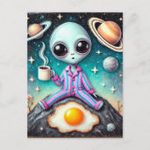 Alien in PJ's met een koffie en ei Briefkaart (Voorkant)