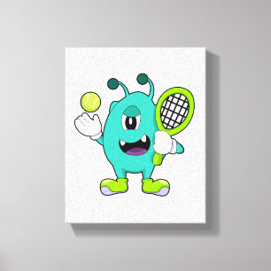 Alien in Tennis met Tennis racket Canvas Afdruk
