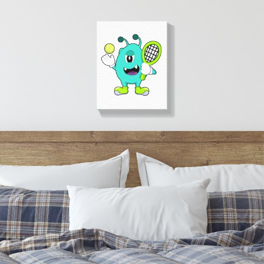 Alien in Tennis met Tennis racket Canvas Afdruk (Insitu (Slaapkamer))