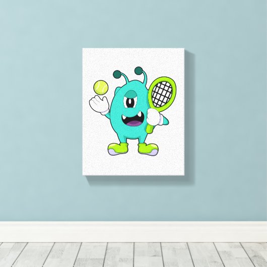 Alien in Tennis met Tennis racket Canvas Afdruk (Insitu (Houten vloer))