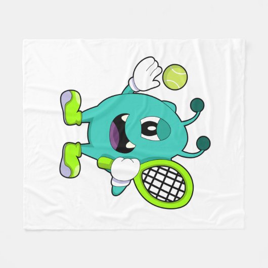 Alien in Tennis met Tennis racket Fleece Deken (Voorkant (Horizontaal))