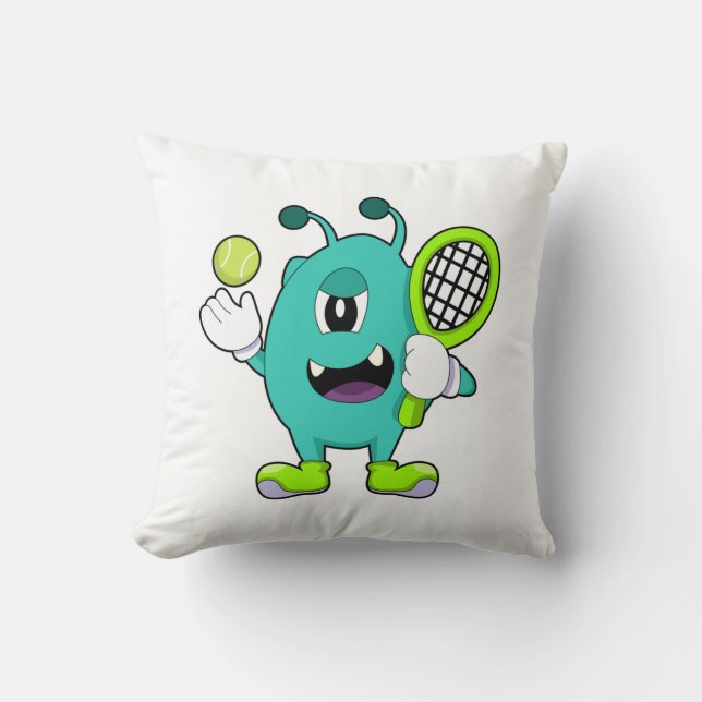 Alien in Tennis met Tennis racket Kussen (Voorkant)
