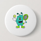Alien in Tennis met Tennis racket Ronde Button 7,6 Cm (Voorkant)