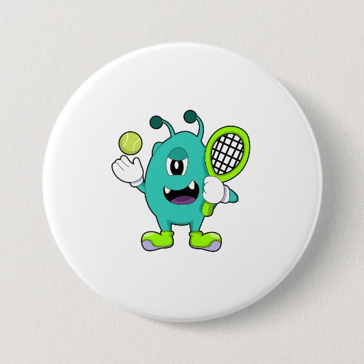 Alien in Tennis met Tennis racket Ronde Button 7,6 Cm (Voorkant)