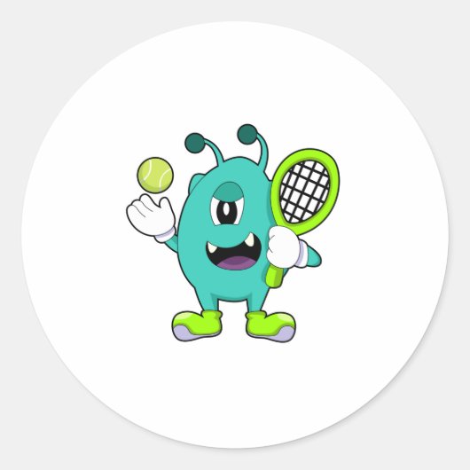 Alien in Tennis met Tennis racket Ronde Sticker (Voorkant)