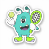 Alien in Tennis met Tennis racket Sticker (Voorkant)