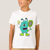 Alien in Tennis met Tennis racket T-shirt (Voorkant)
