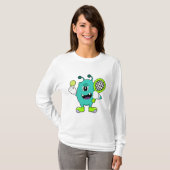 Alien in Tennis met Tennis racket T-shirt (Voorkant volledig)