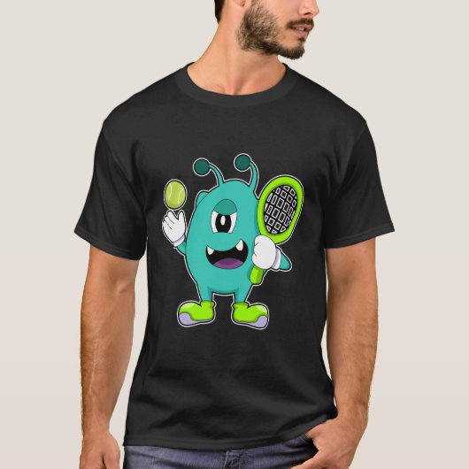 Alien in Tennis met Tennis racket T-shirt (Voorkant)