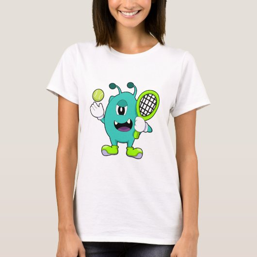 Alien in Tennis met Tennis racket T-shirt (Voorkant)