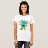 Alien in Tennis met Tennis racket T-shirt (Voorkant volledig)